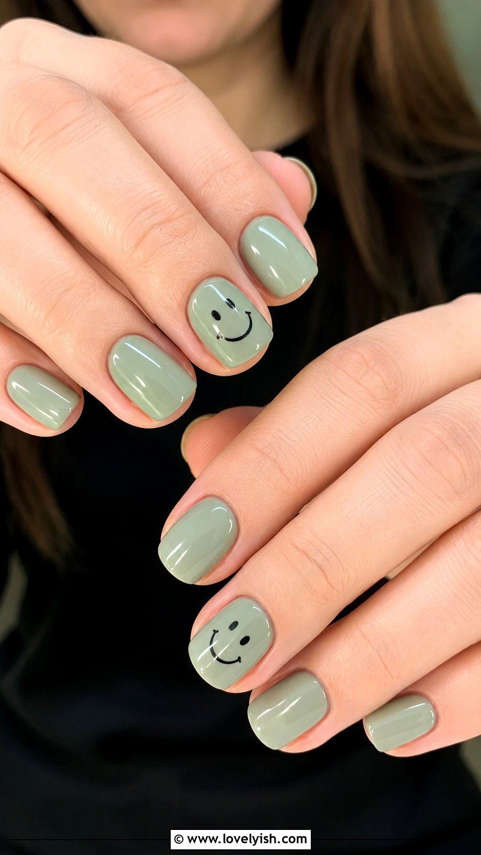 Sage Green Smiley Face Nails - 42 easy nail art ideas - 42 easy nail art ideas
