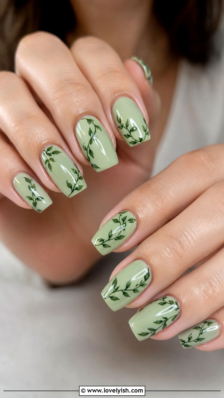 Sage Green Vine Nails - 28 spring nails design ideas - 28 spring nails design ideas