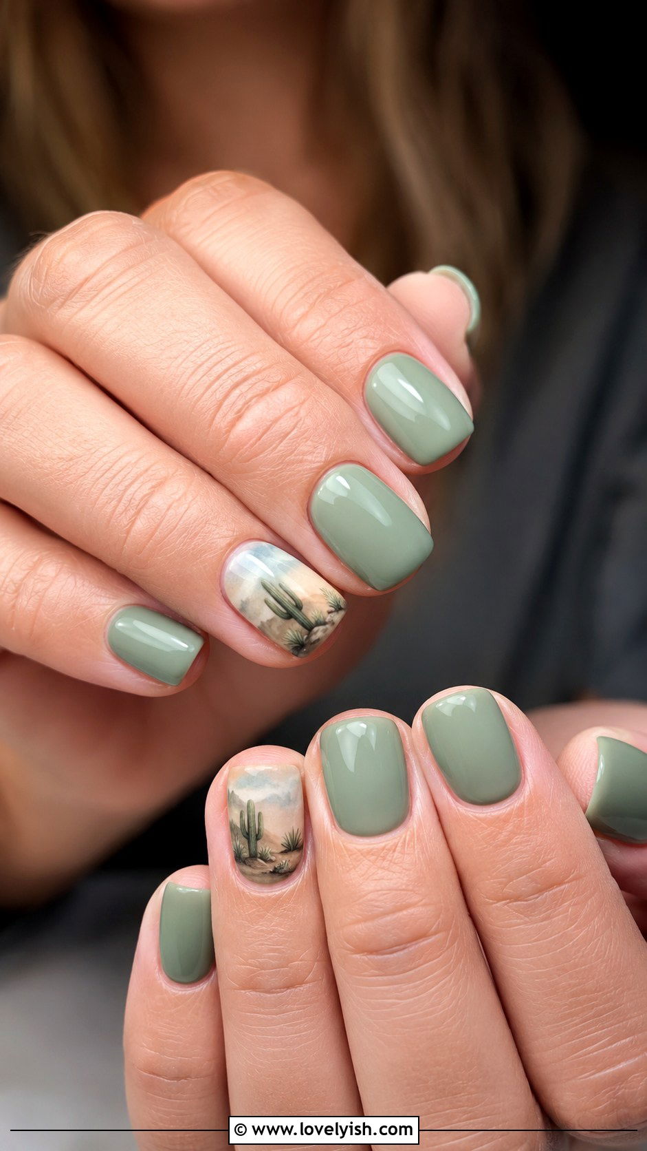 Sage Green Western Nails with Desert Art - 50 western nail designs - 50 western nail designs