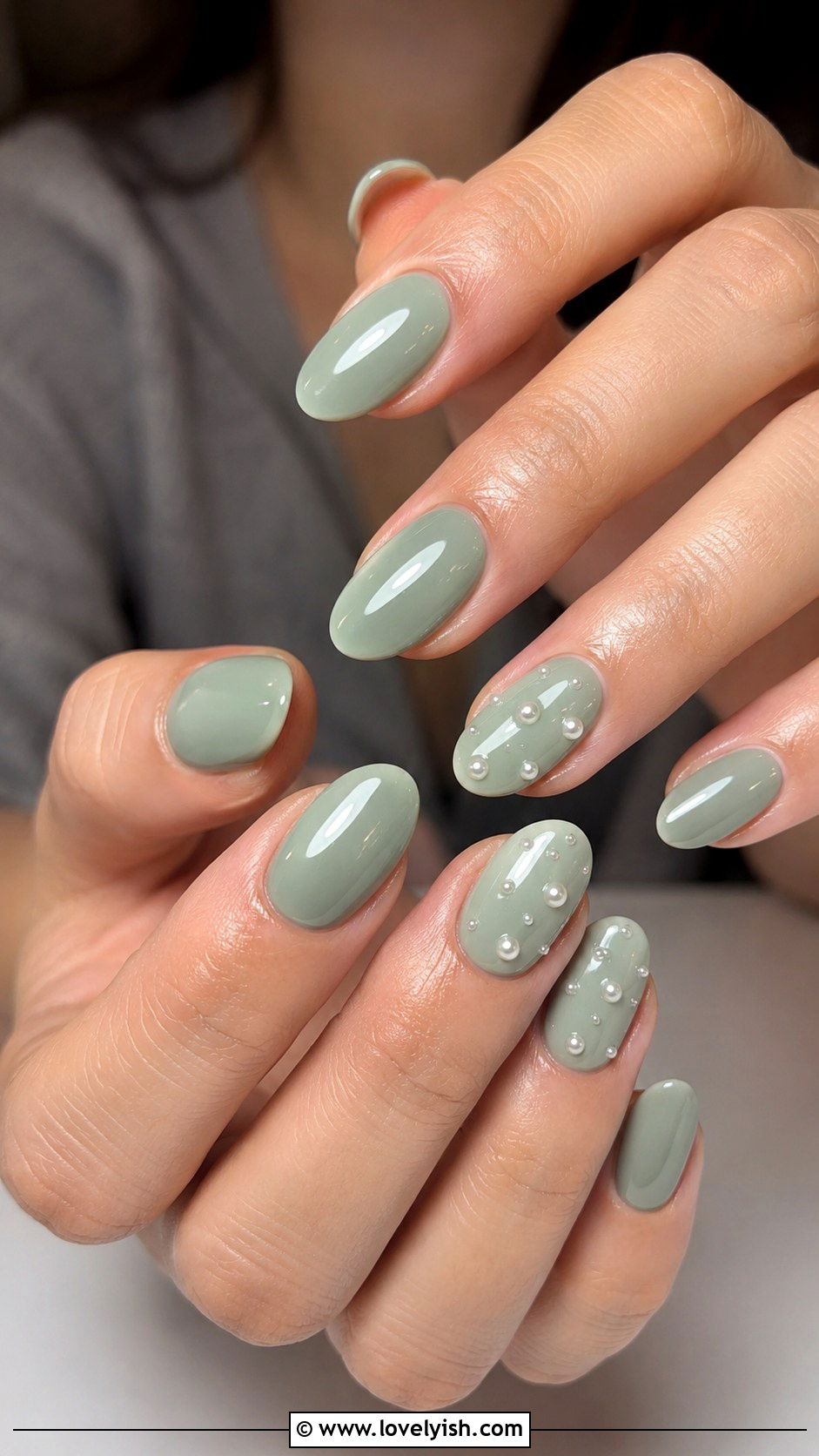 Sage Green With Pearl Nails - 38 classy nail designs - 38 classy nail designs