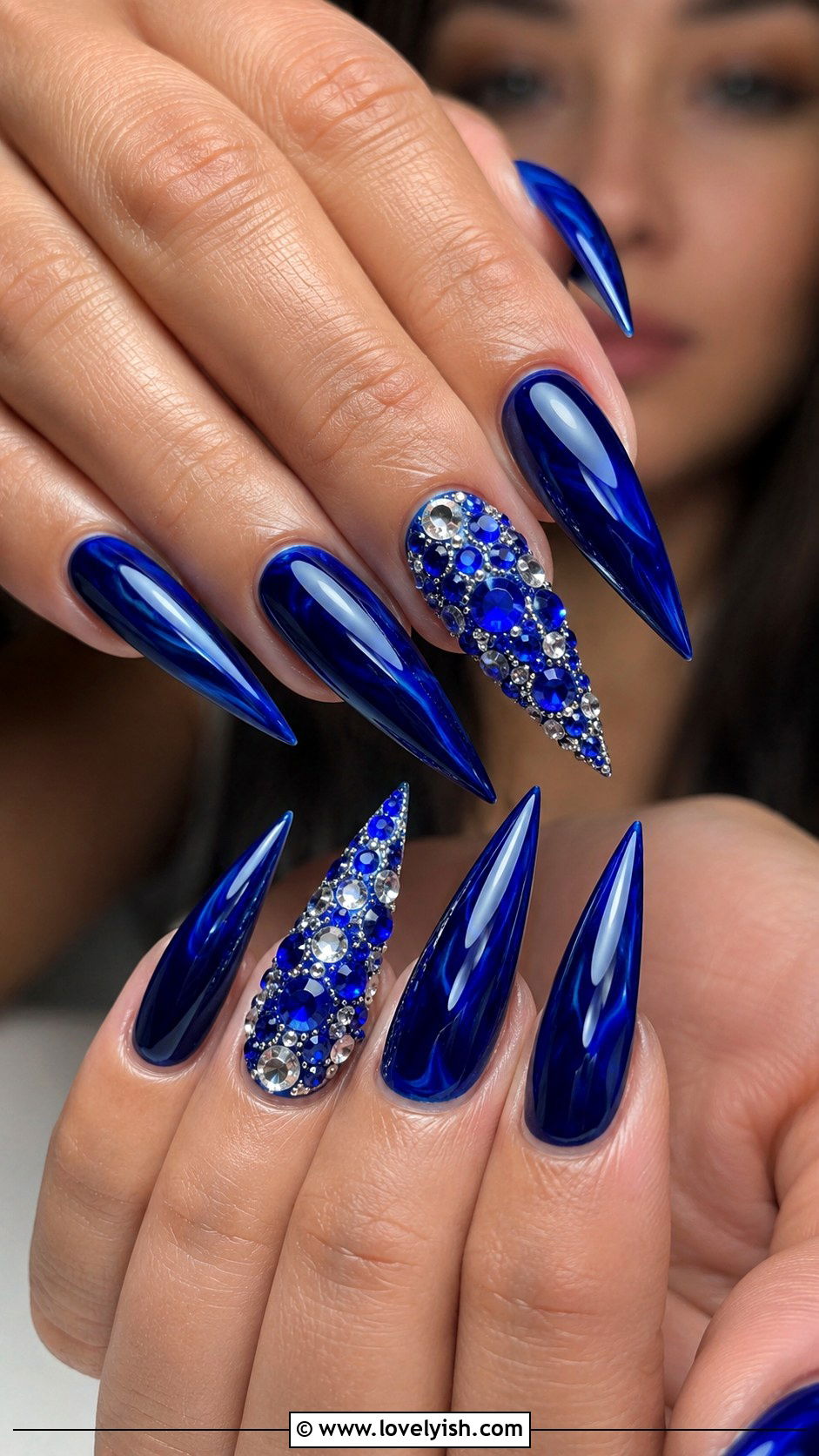 Sapphire Blue Rhinestone Nails - 38 blue nail designs - 38 blue nail designs