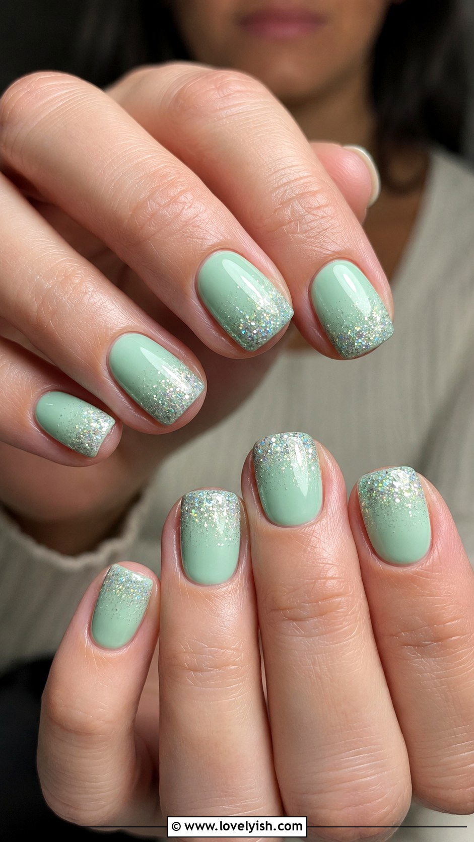 Seafoam Green Glitter Nails - 38 beach nail designs - 38 beach nail designs