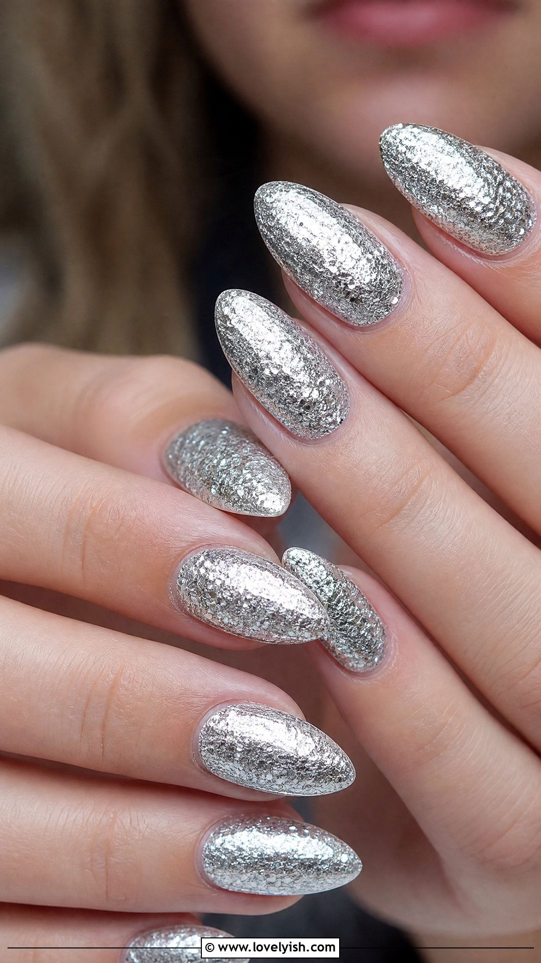 Sequin Silver Glam Pop Nails - 50 concert nails - 50 concert nails