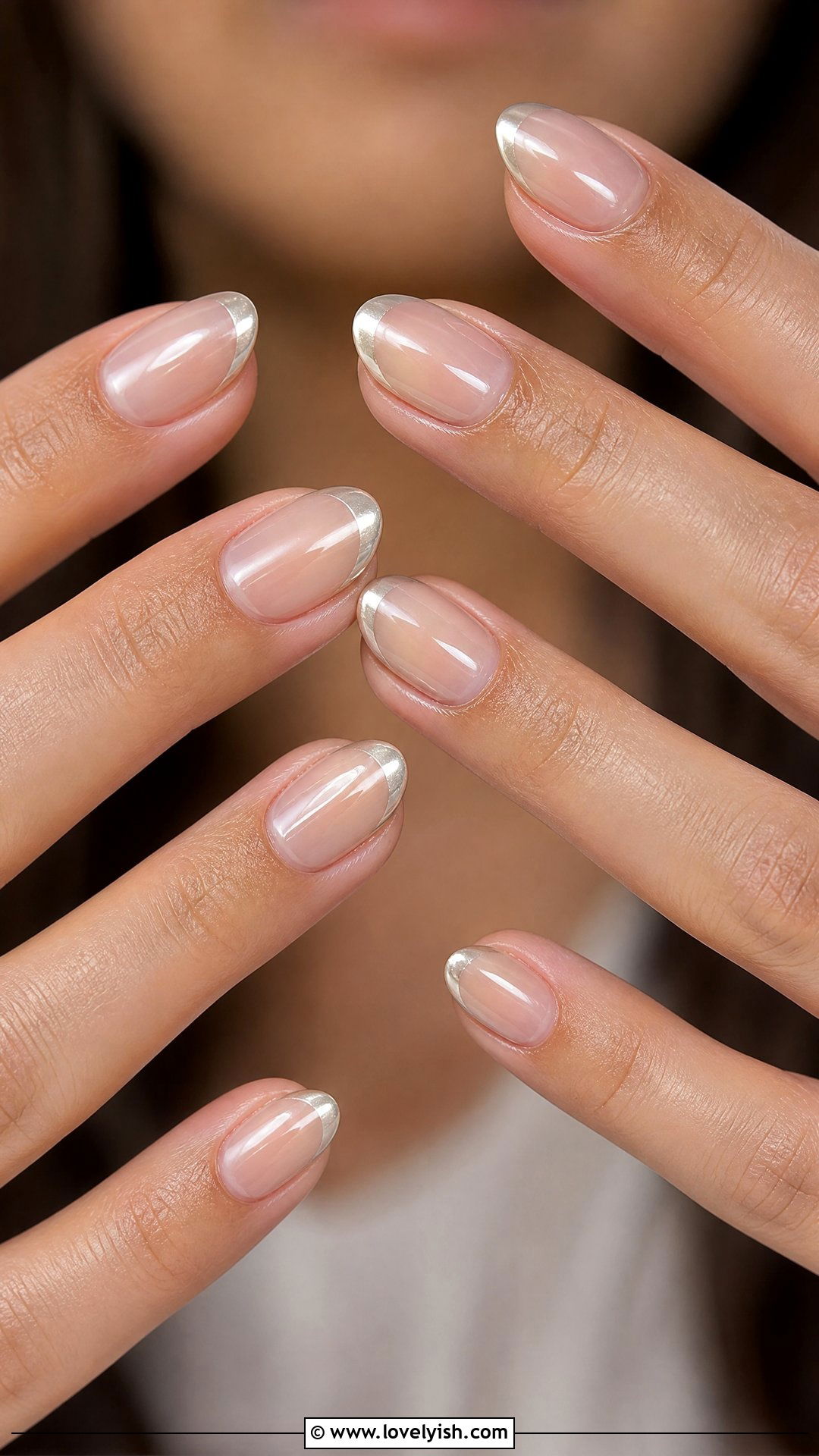 Sheer Chrome French Tip Nails - 50 chrome french tip nails - 50 chrome french tip nails