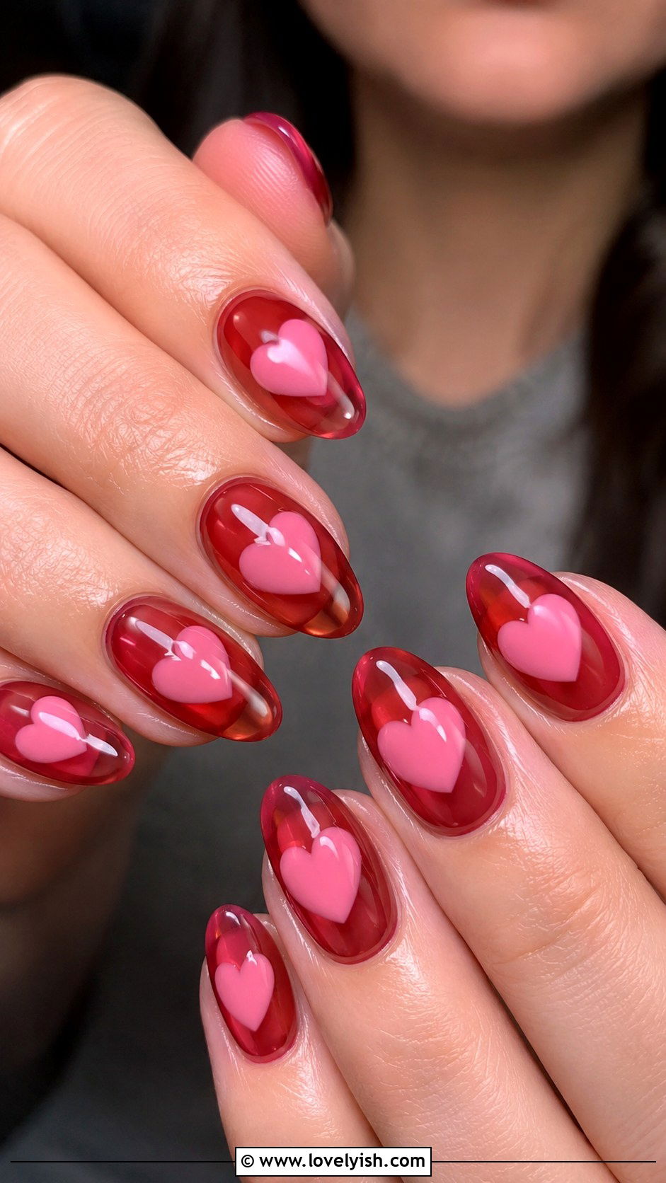 Sheer Jelly Heart Nails - 25 heart nail designs - 25 heart nail designs