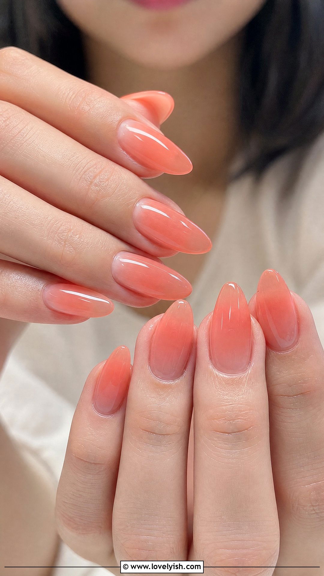 Sheer Jelly Peach Long Nails - 28 nail designs for long nails - 28 nail designs for long nails