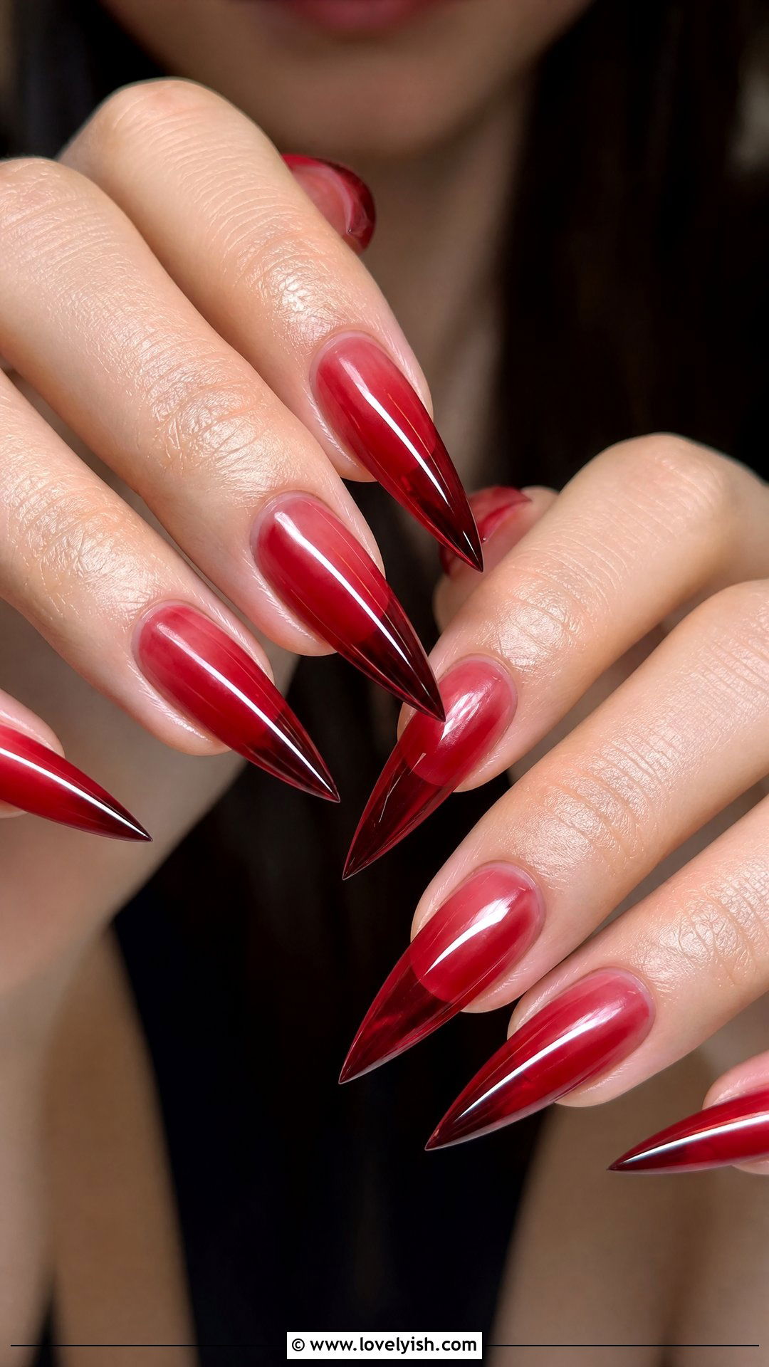 Sheer Jelly Red Long Stiletto Nails - 50 long stiletto nails - 50 long stiletto nails