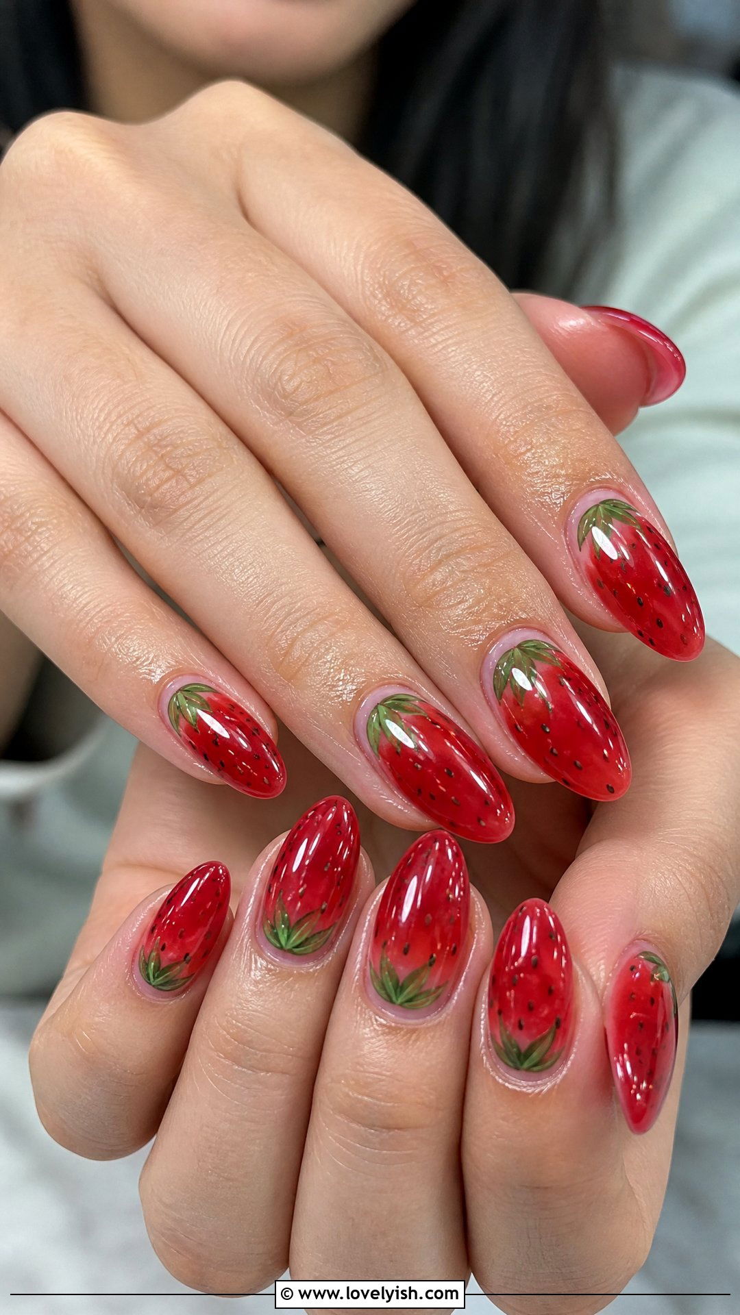 Sheer Jelly Strawberry Nails - 25 beautiful nail designs - 25 beautiful nail designs