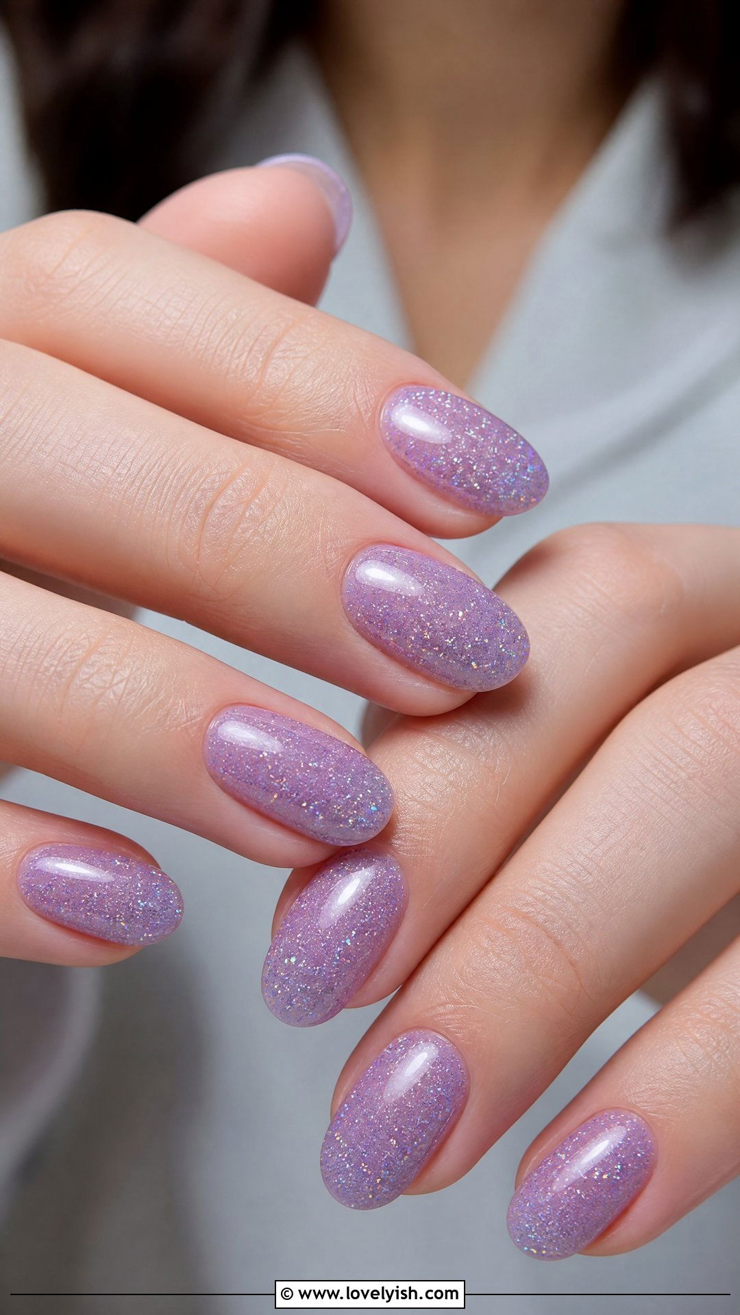 Sheer Lilac Glitter Nails - 50 simple spring nail designs - 50 simple spring nail designs