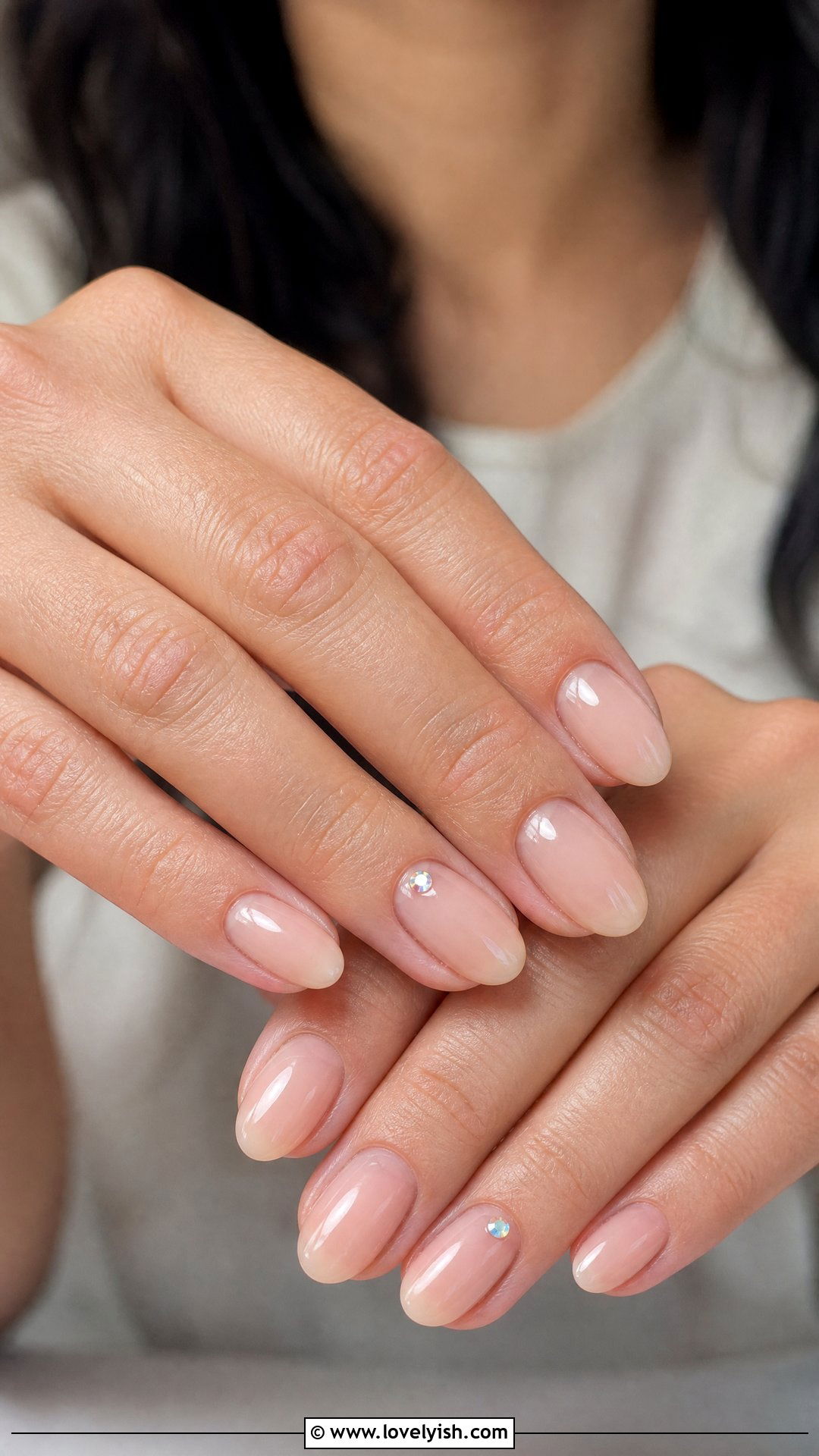 Sheer Nude Crystal Accent Nails - 50 dainty nails - 50 dainty nails