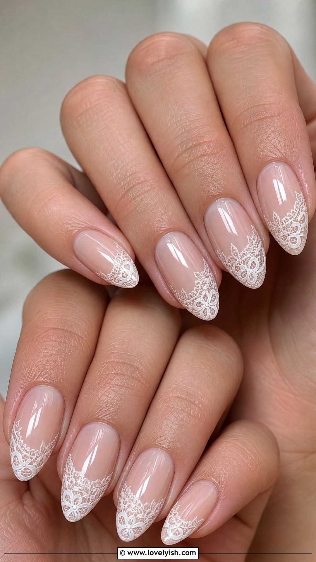 Sheer Nude Lace Tip Nails - 50 dainty nails - 50 dainty nails