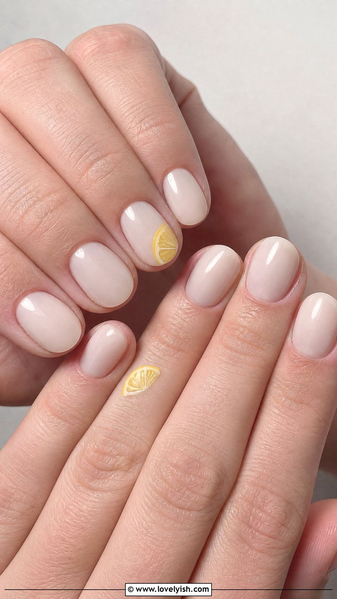 Sheer Nude Lemon Accent Nails - 50 lemon nail design ideas - 50 lemon nail design ideas