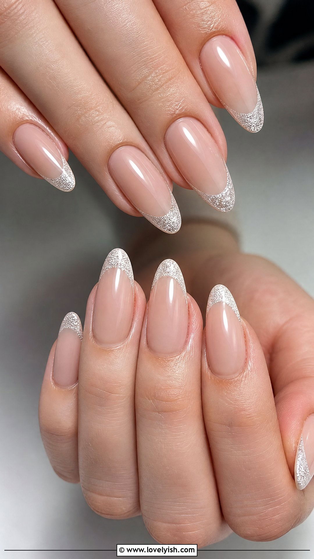 Sheer Nude Polygel Nails with French Glitter Tips - 50 polygel nails - 50 polygel nails
