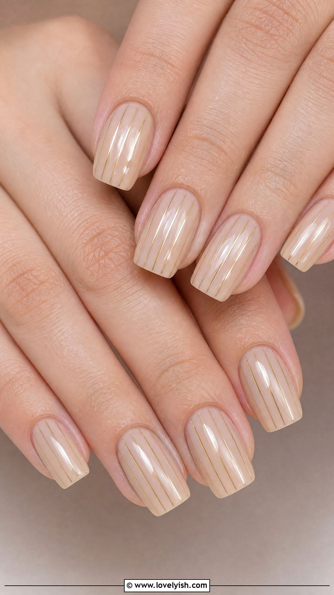 Sheer Nude with Gold Pinstripe Wedding Nails - 50 classic wedding nails - 50 classic wedding nails