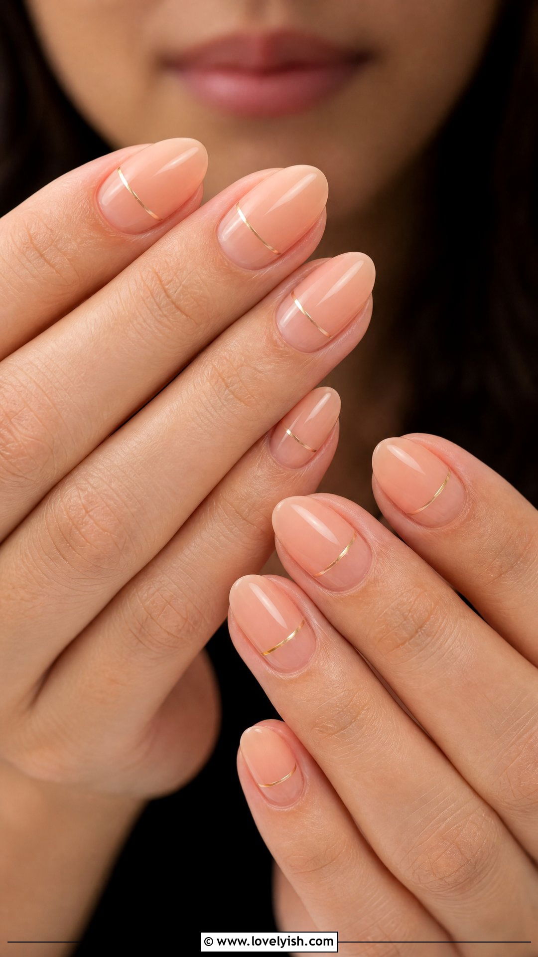 Sheer Peach with Gold Line Nails - 42 minimalist nail art - 42 minimalist nail art