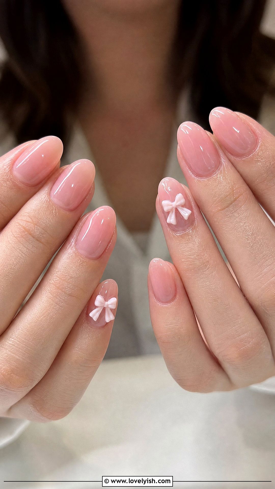 Sheer Pink Bow Accent Nails - 50 elegant nails - 50 elegant nails