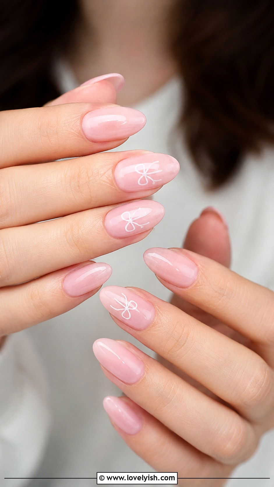 Sheer Pink Bow Nails - 34 nail design art ideas - 34 nail design art ideas