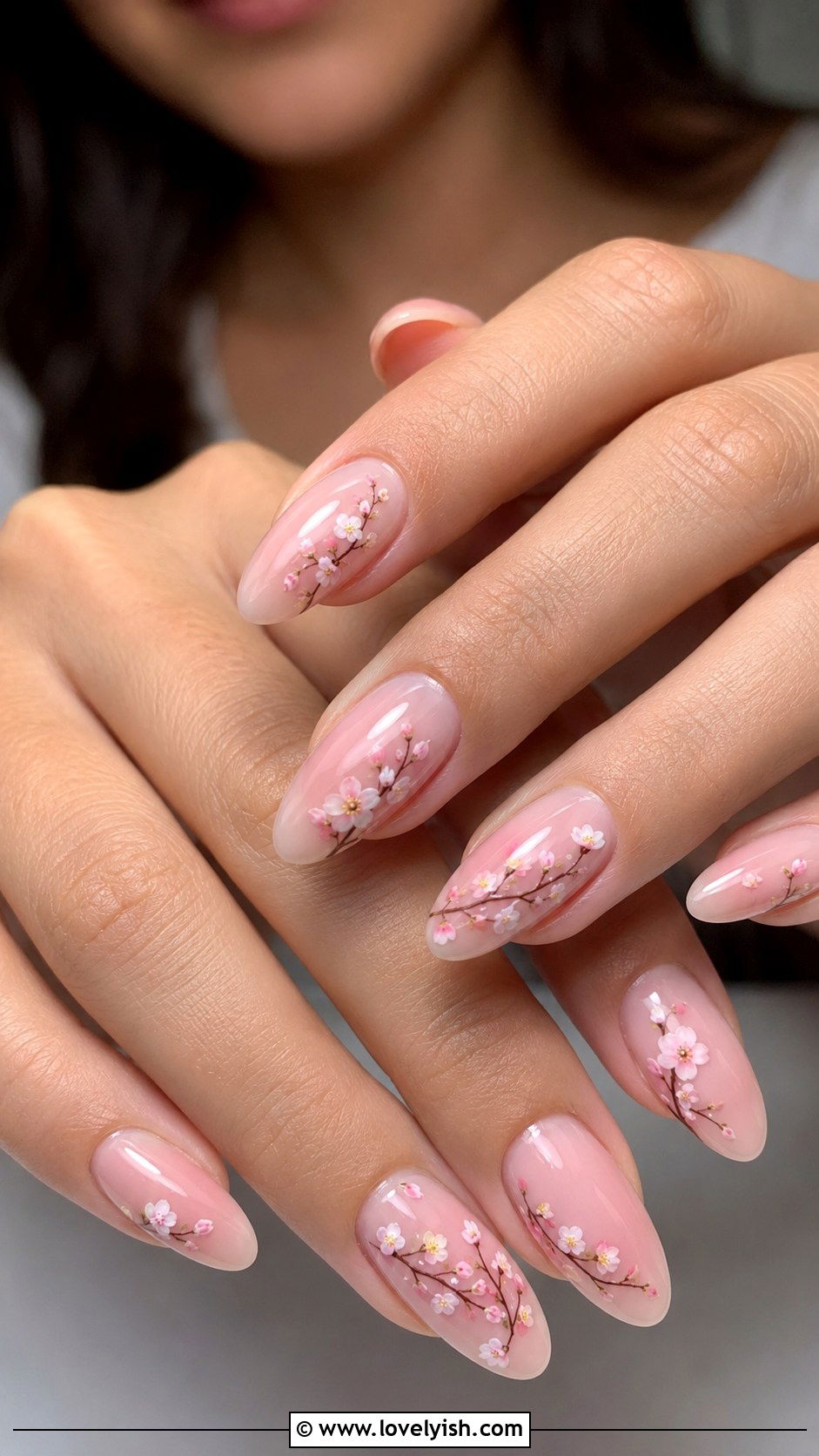 Sheer Pink Cherry Blossom Nails - 33 spring nail design ideas - 33 spring nail design ideas