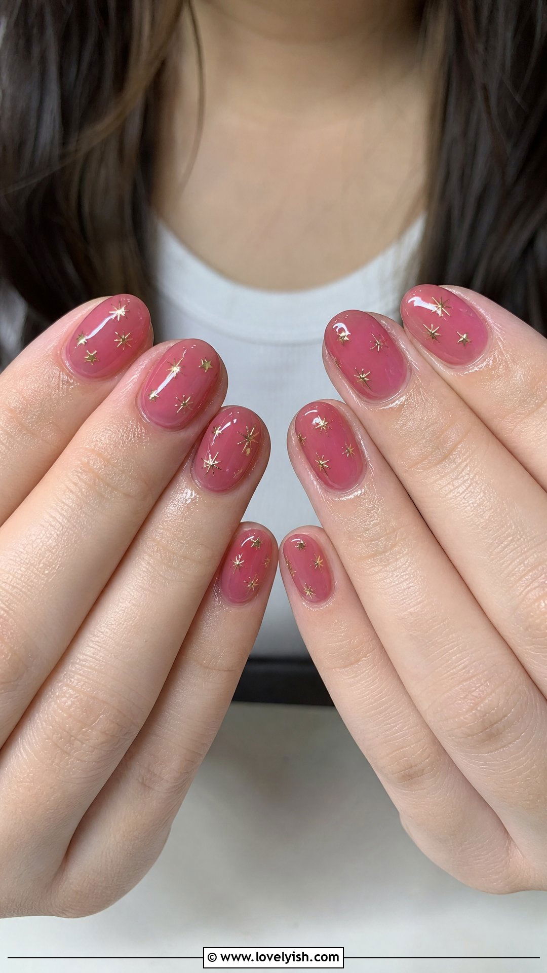 Sheer Pink Jelly Birthday Nails with Stars - 25 birthday nail ideas - 25 birthday nail ideas