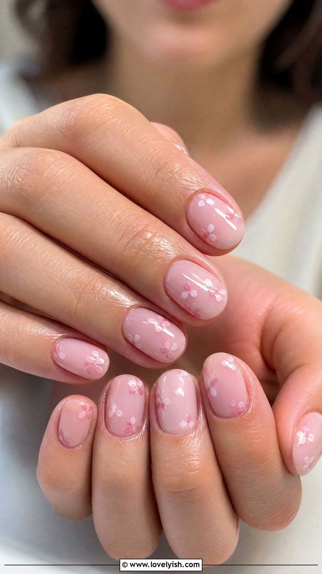 Sheer Pink Micro Floral Nails - 50 classy spring nail designs - 50 classy spring nail designs