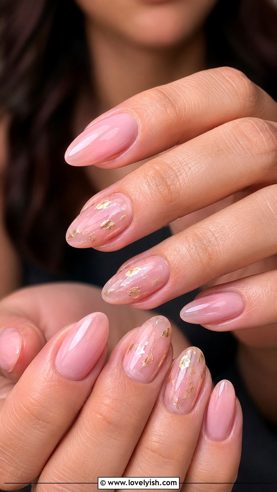 Sheer Pink Nails With Gold Foil - 28 spring nails design ideas - 28 spring nails design ideas