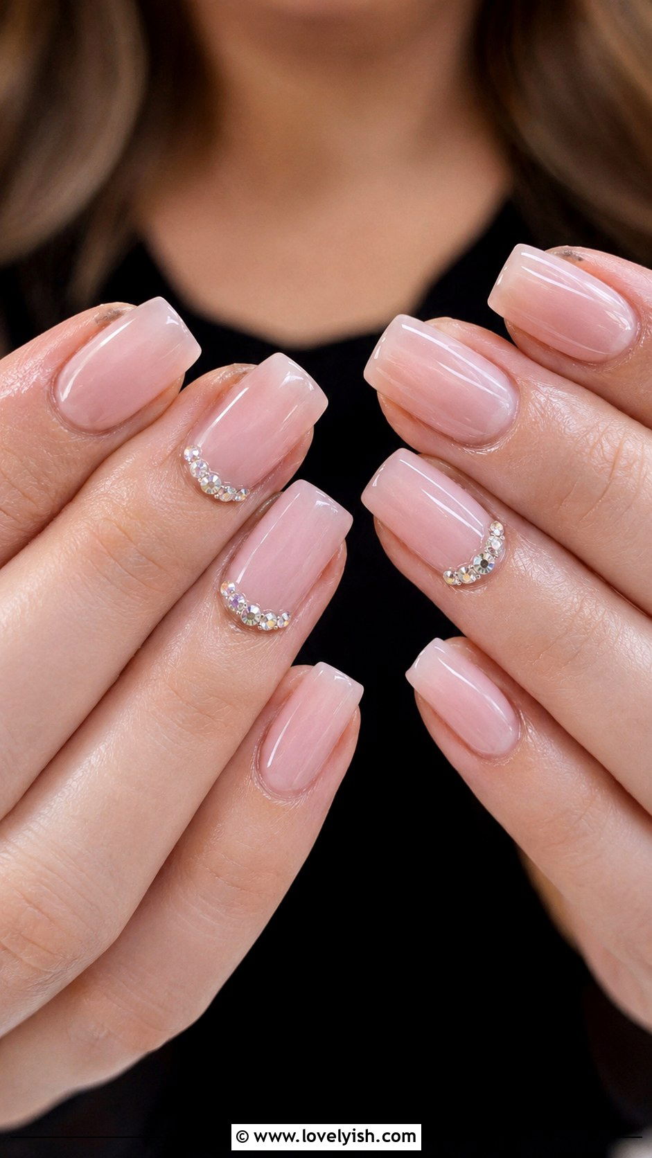 Sheer Pink Nails With Rhinestones - 38 wedding nail designs - 38 wedding nail designs