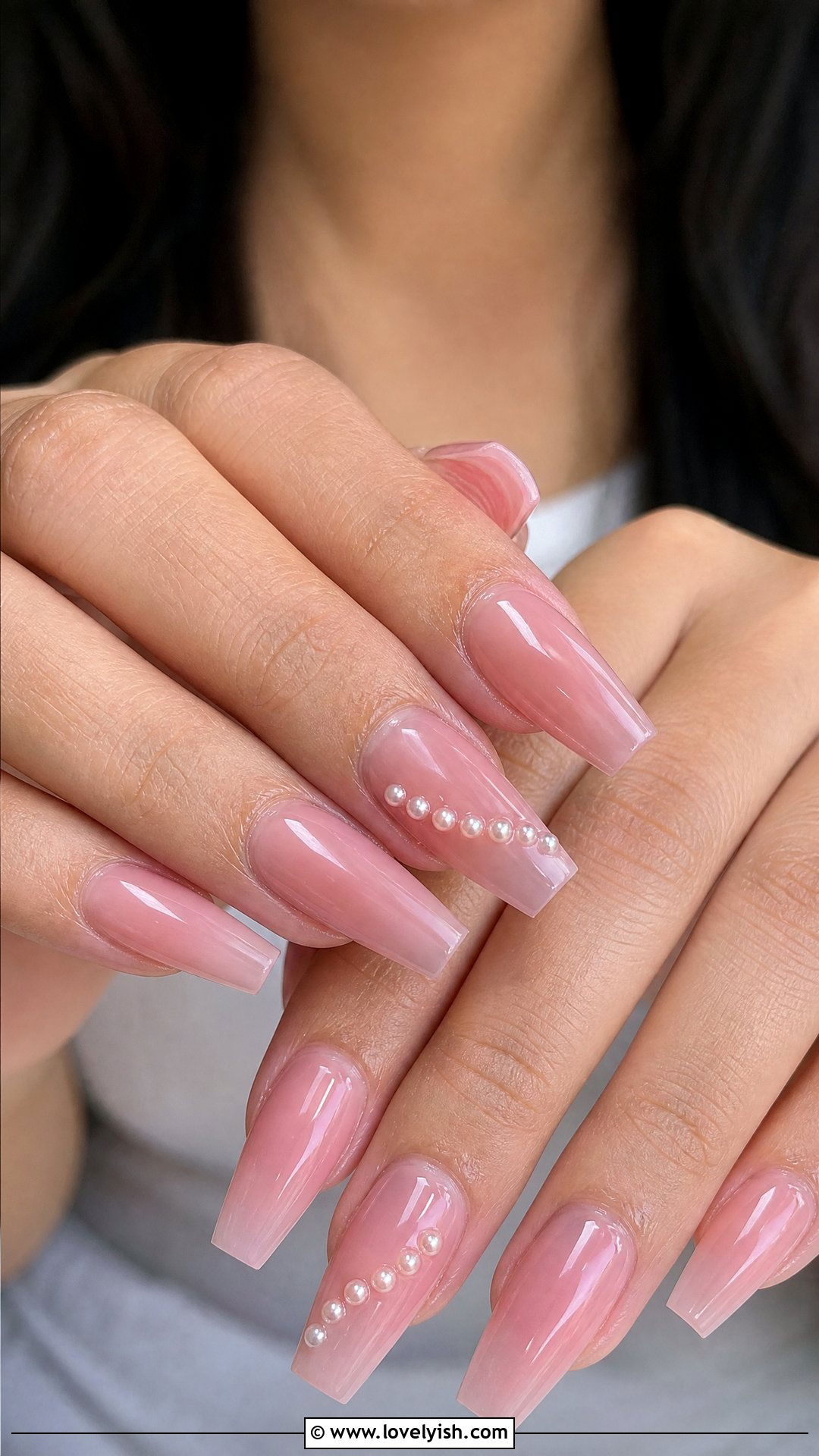 Sheer Pink Pearl Coffin Nails - 50 pearl nails - 50 pearl nails