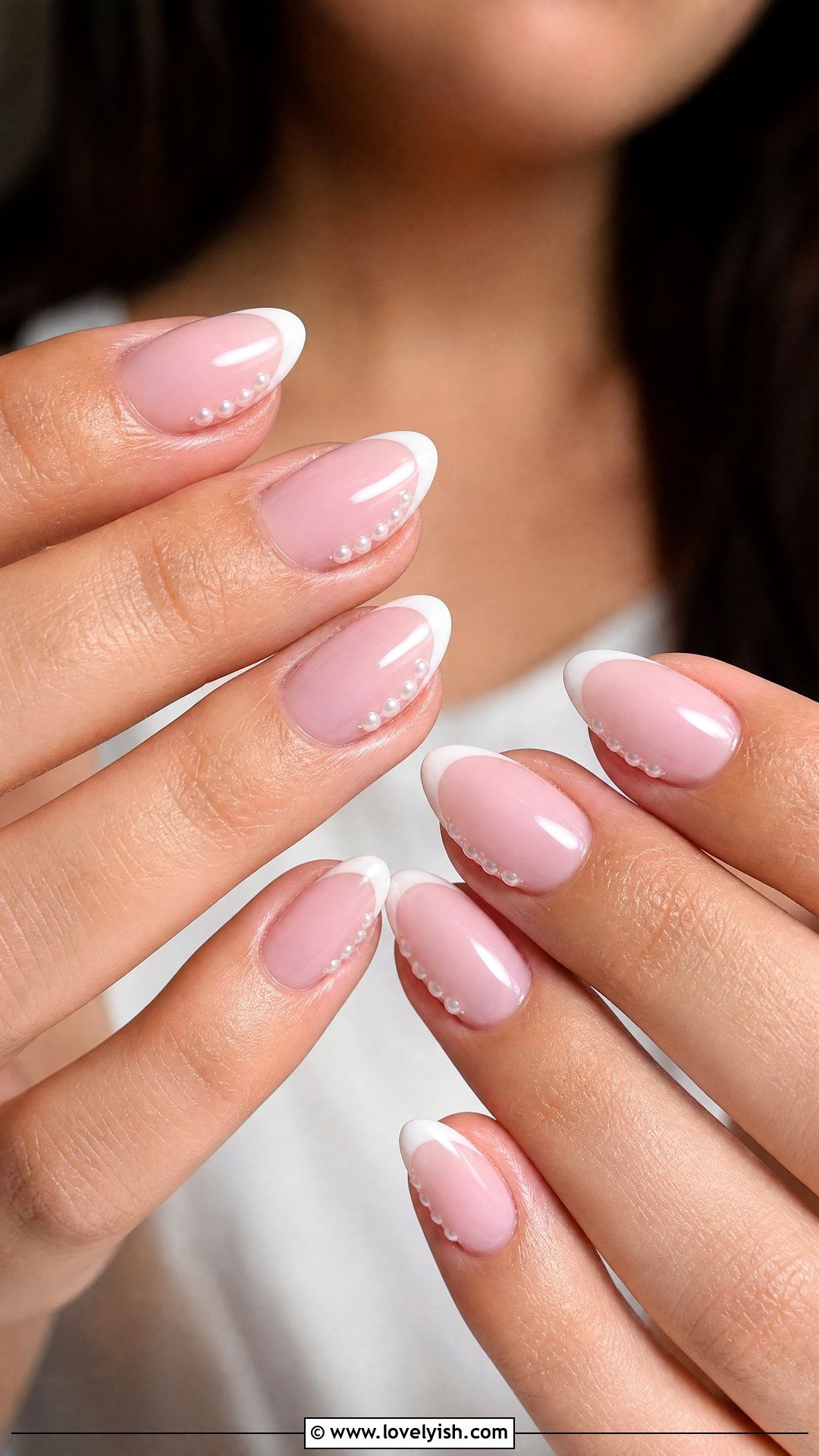 Sheer Pink Pearl French Bridal Nails - 50 bridal nails - 50 bridal nails