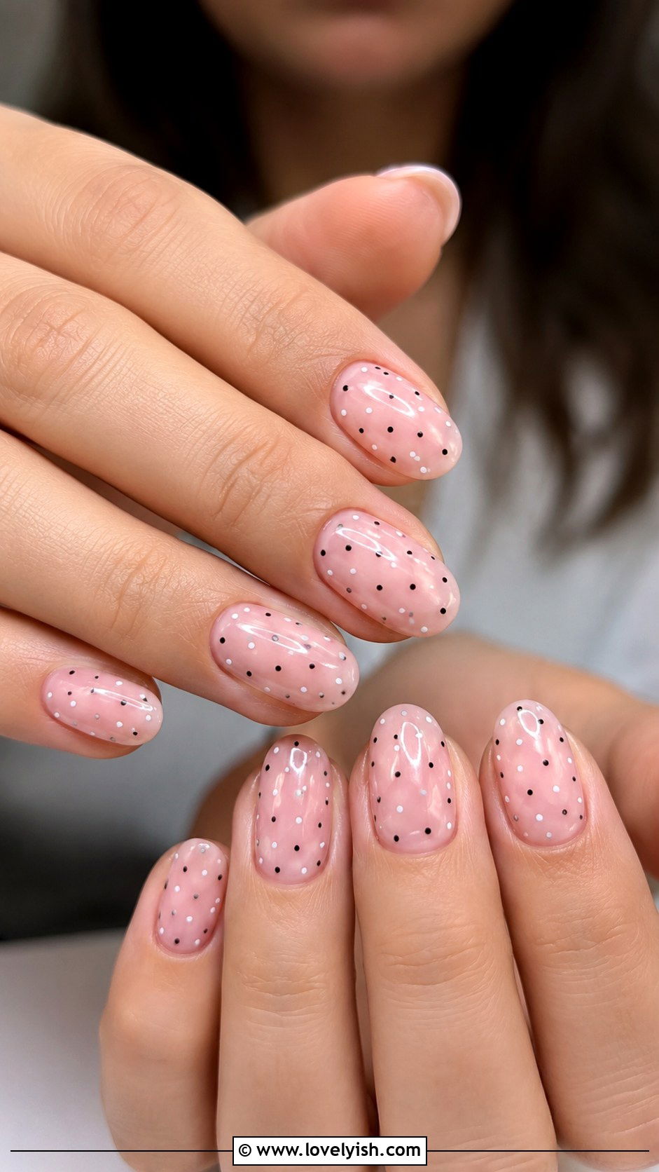 Sheer Pink Polka Dot Nails - 50 april nail designs - 50 april nail designs