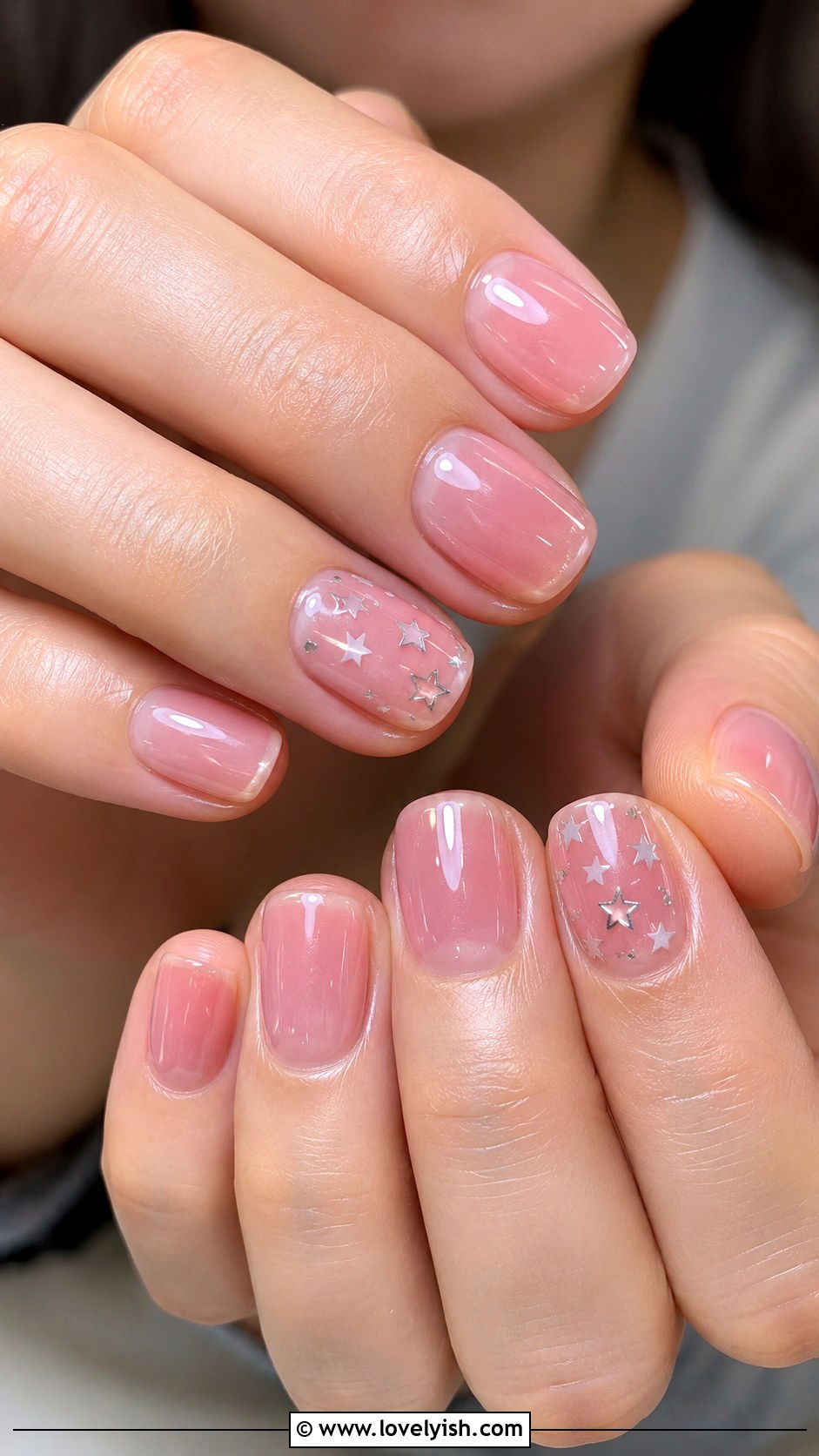 Sheer Pink Star Nail Design - 45 cute nail designs - 45 cute nail designs