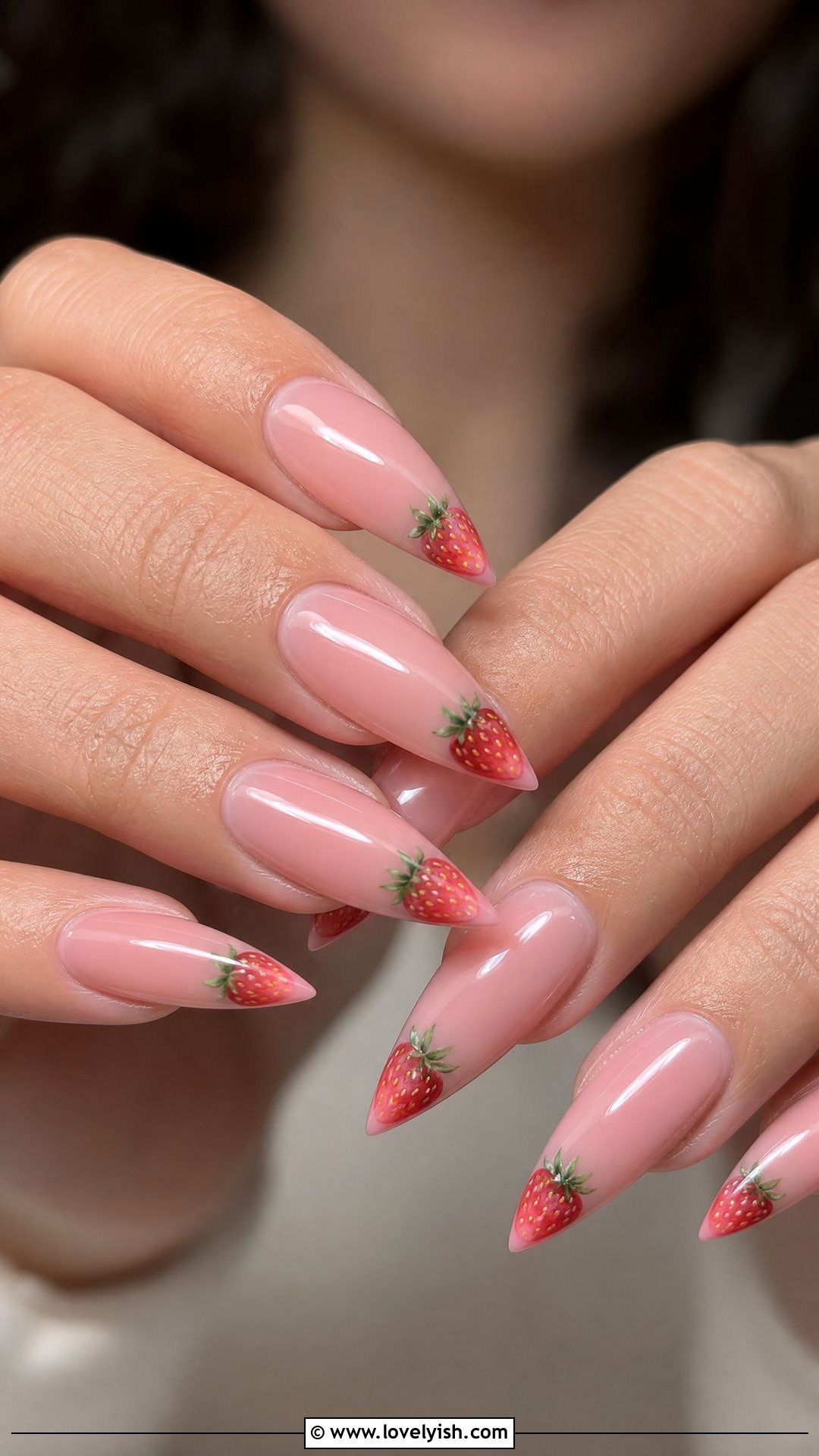 Sheer Pink Strawberry Stiletto Nails - 50 strawberry nails - 50 strawberry nails