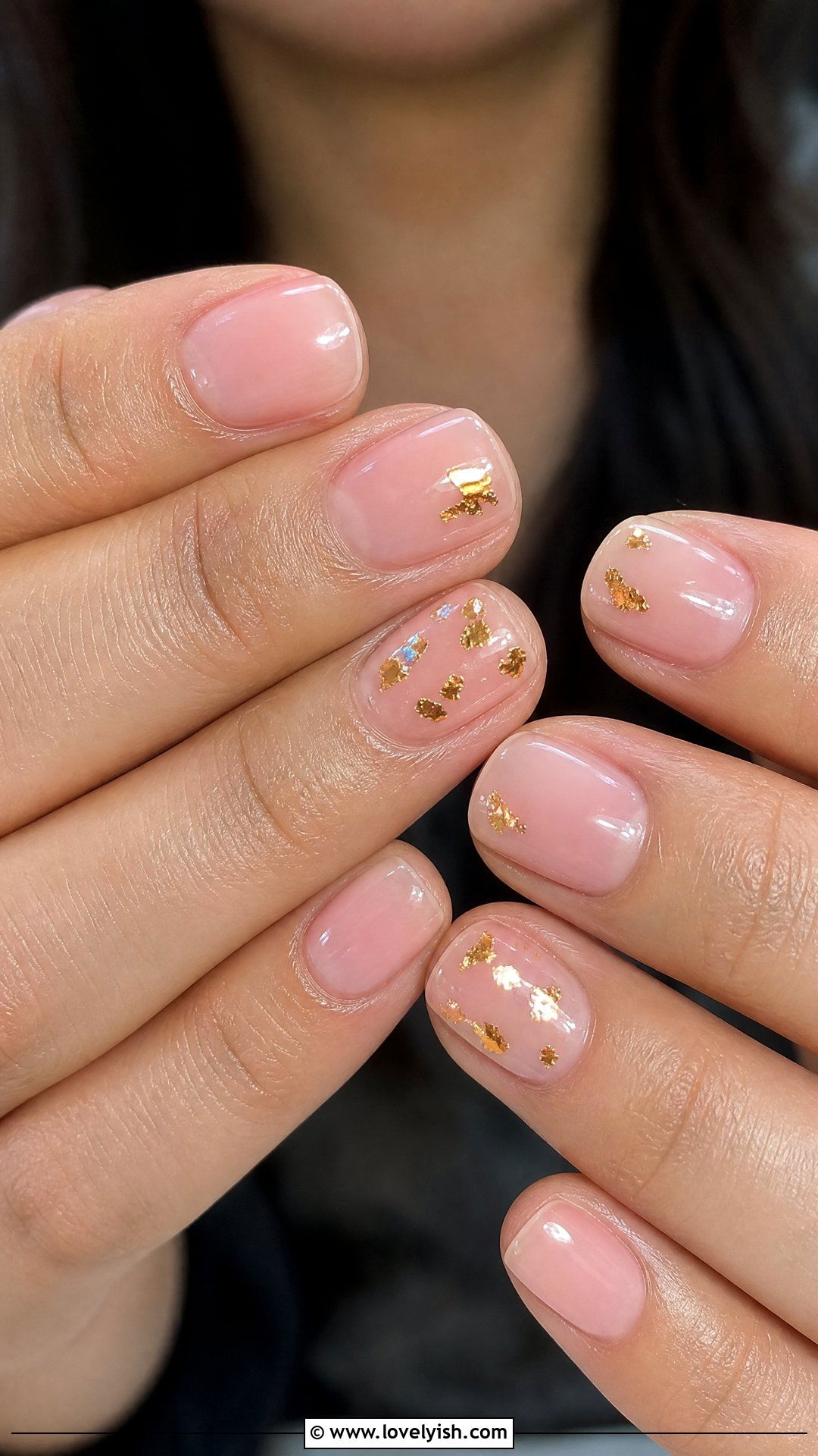 Sheer Pink With Gold Foil Short Square Nails - 50 short square nails - 50 short square nails
