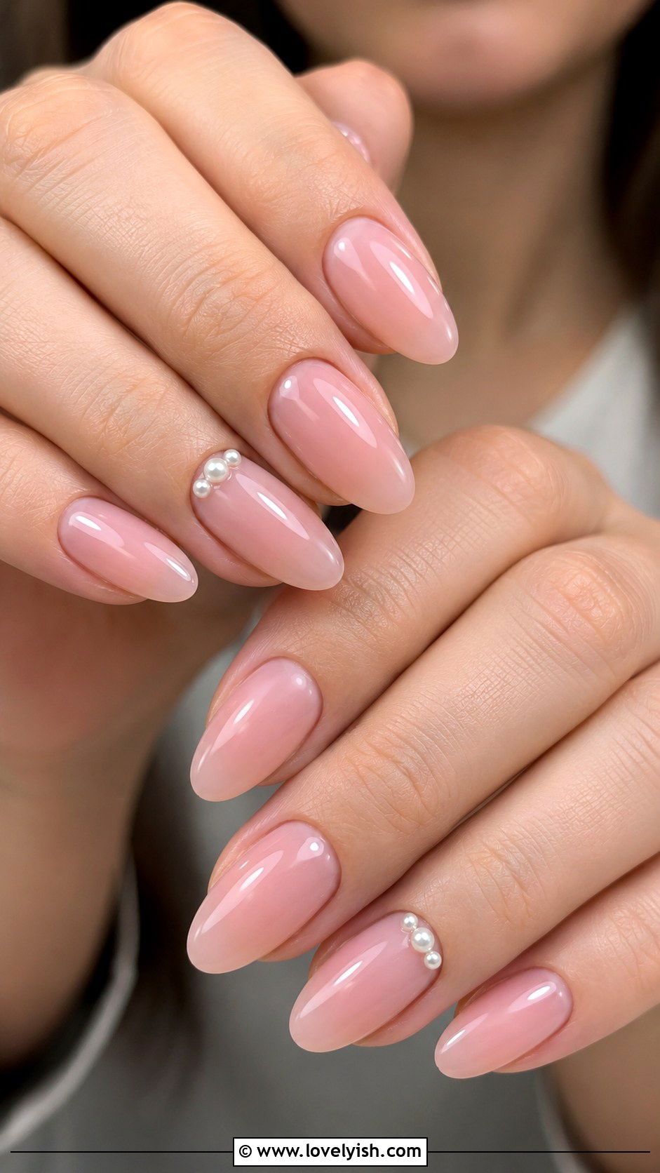 Sheer Pink With Micro Pearl Accent Nails - 38 classy nail designs - 38 classy nail designs