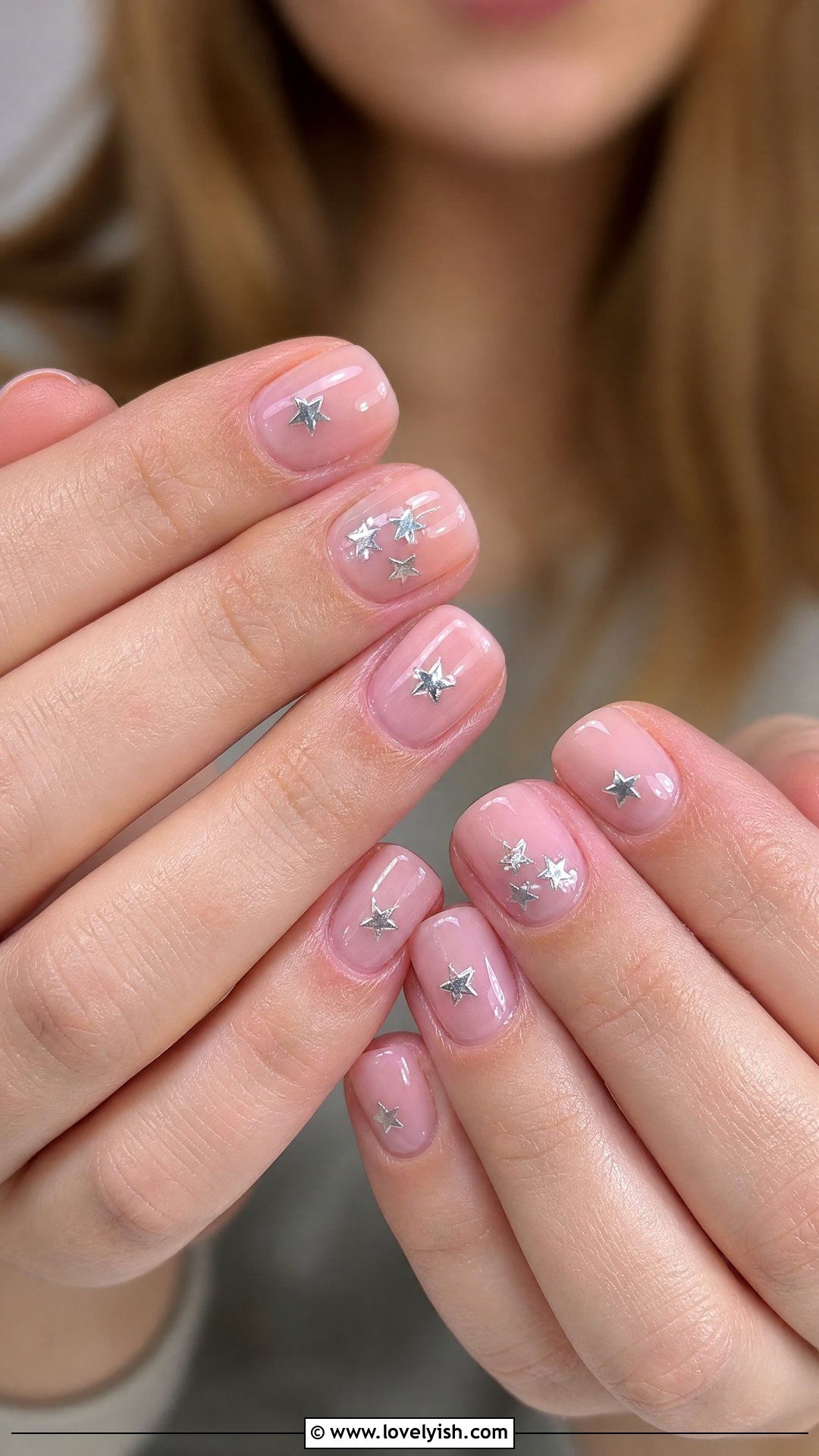 Sheer Pink With Silver Star Stickers - 50 star nails - 50 star nails