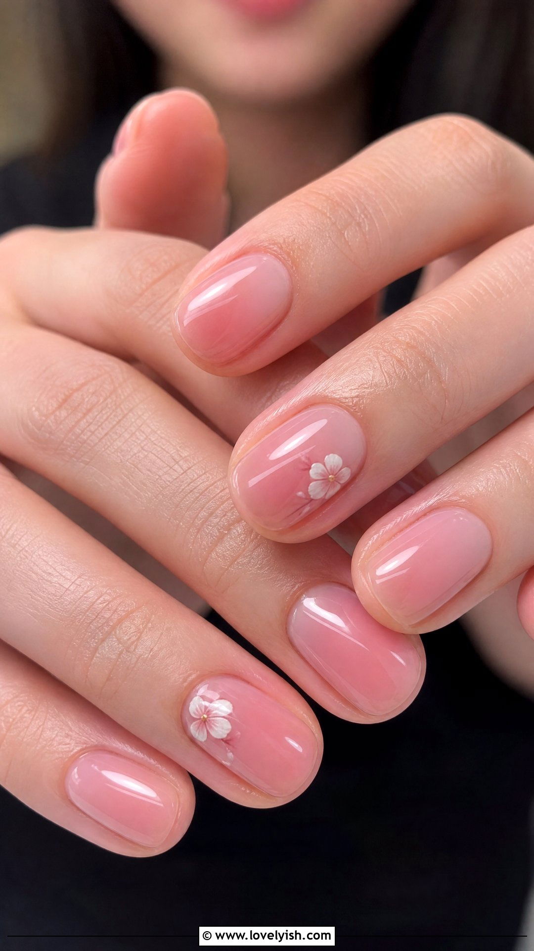 Sheer Pink with Floral Accent Nails - 29 nails for older women - 29 nails for older women