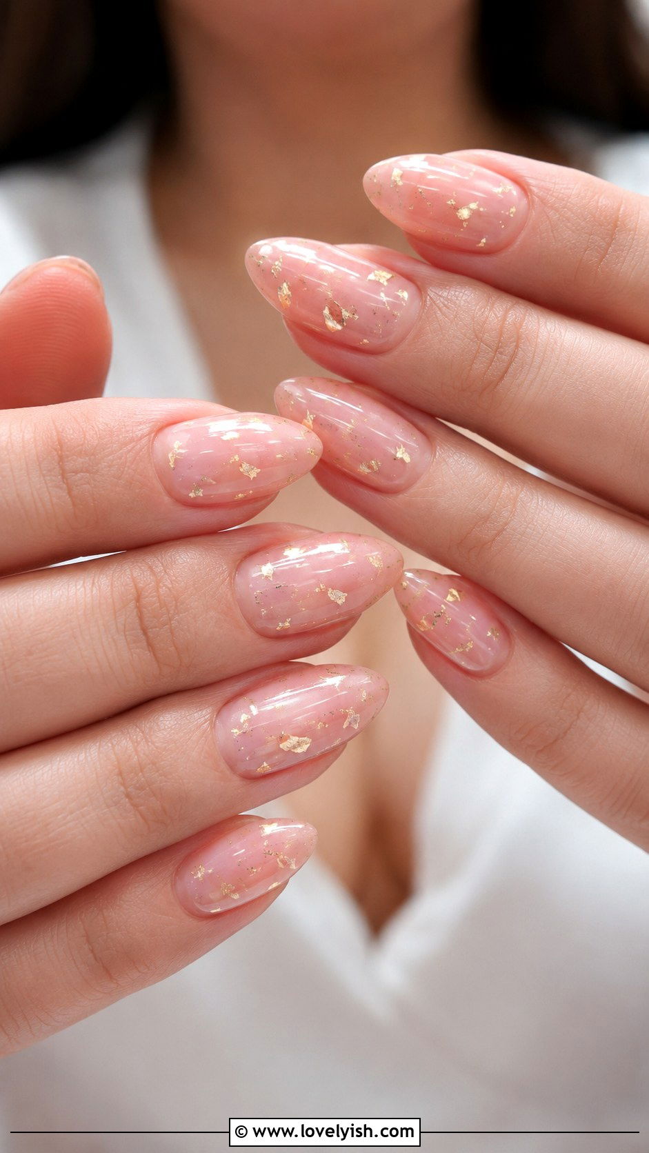 Sheer Pink with Gold Flecks - 50 balletcore nails - 50 balletcore nails