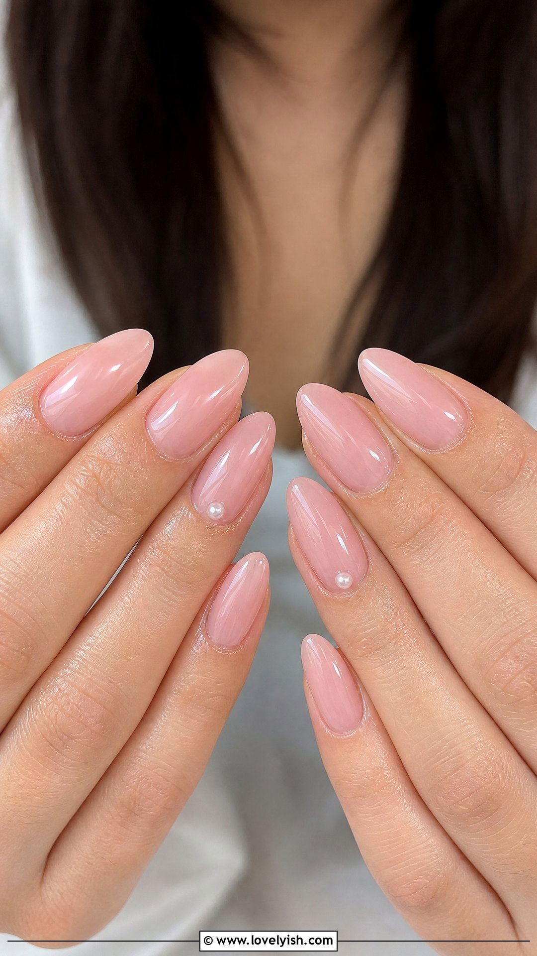 Sheer Pink with Pearl Accent - 25 classy nail ideas - 25 classy nail ideas