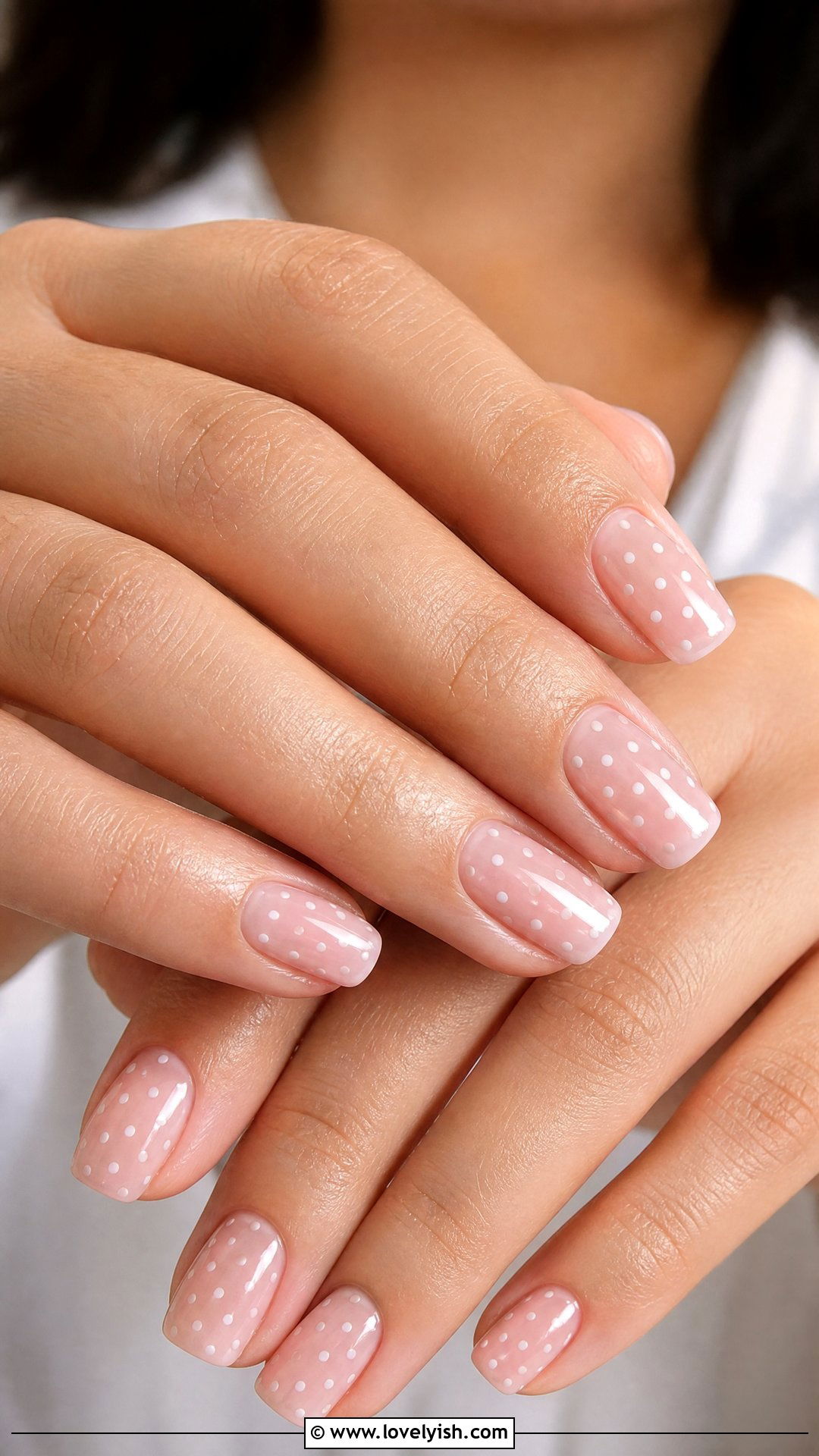Sheer Pink with Polka Dots - 50 medium nails - 50 medium nails