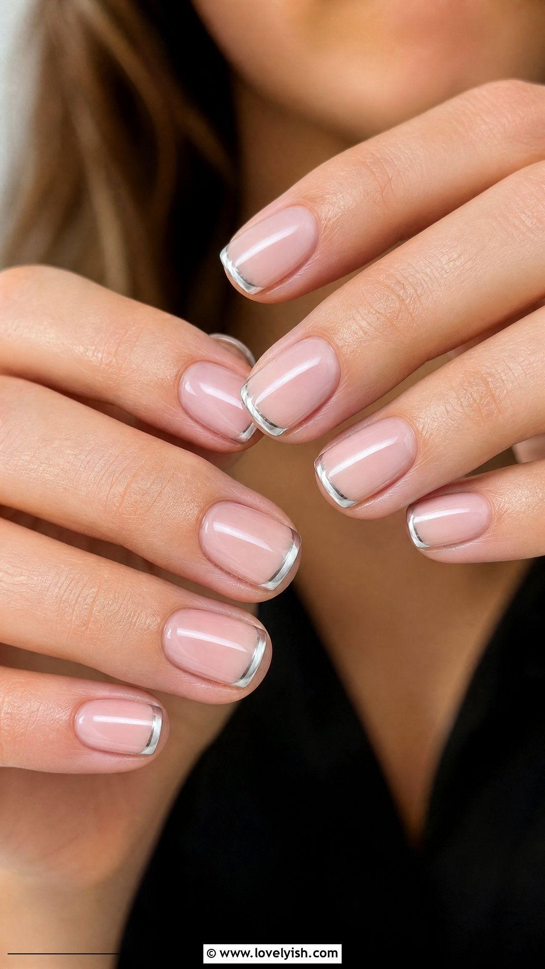 Short Chrome French Tip Nails - 50 chrome french tip nails - 50 chrome french tip nails