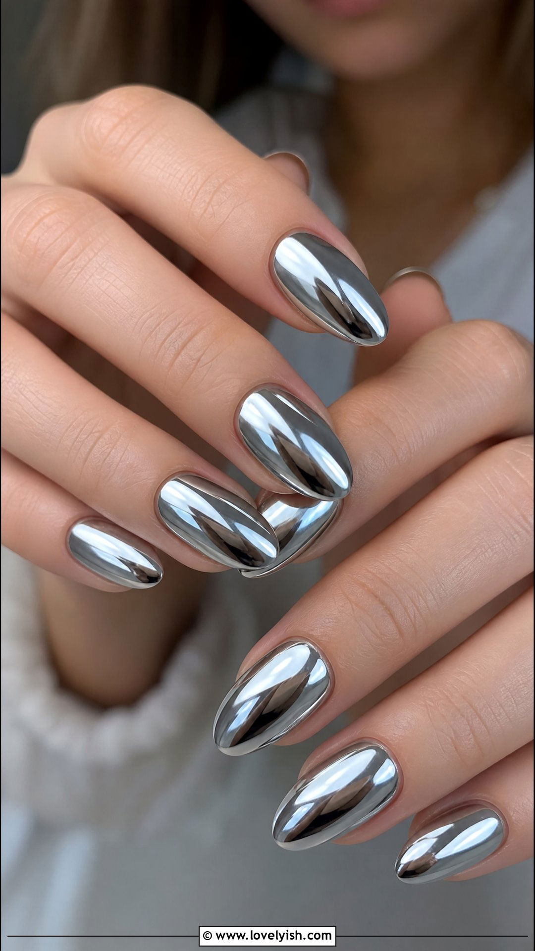 Silver Chrome Almond Nails - 50 silver nails - 50 silver nails