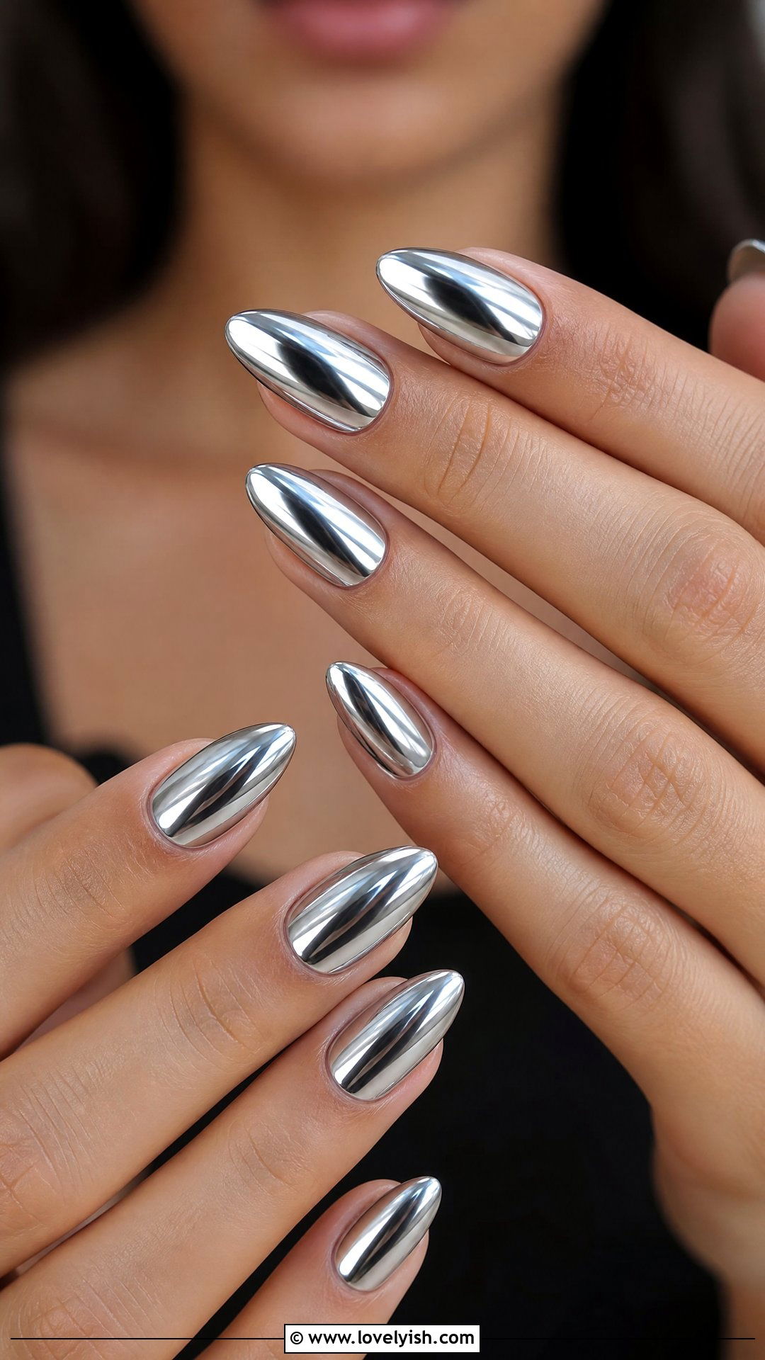 Silver Chrome Almond Nails - 50 sparkly silver nails - 50 sparkly silver nails
