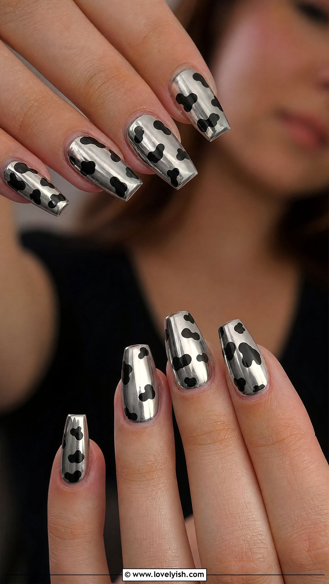 Silver Chrome Cow Print Nails - 50 silver chrome nails - 50 silver chrome nails