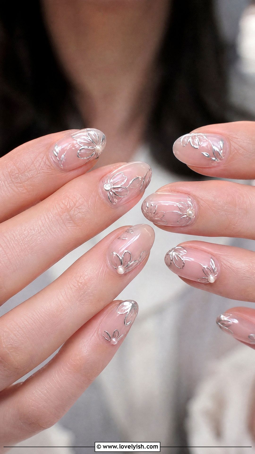 Silver Chrome Floral Nails - 50 silver chrome nails - 50 silver chrome nails