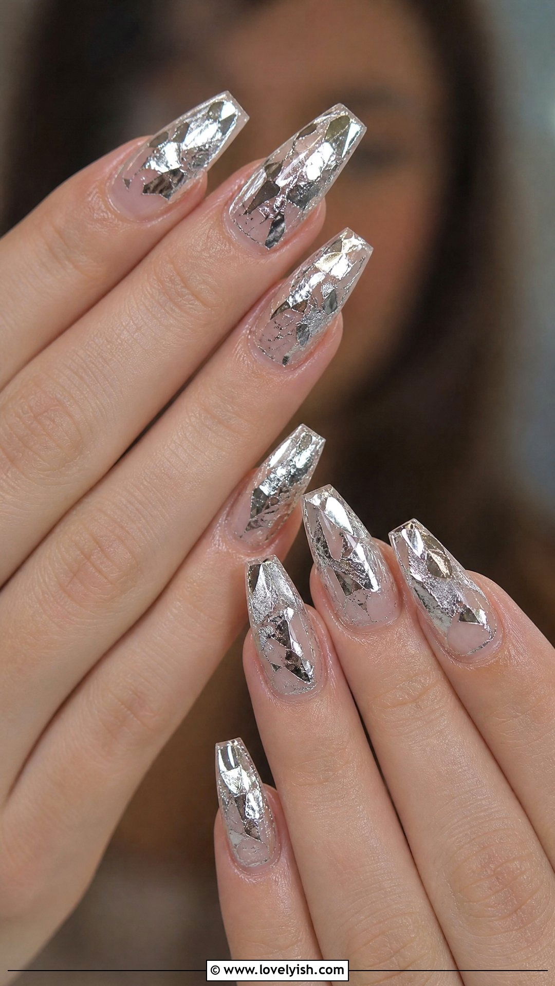 Silver Chrome Foil Flake Nails - 50 silver chrome nails - 50 silver chrome nails