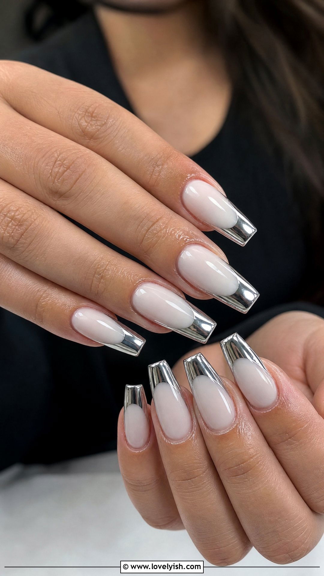 Silver Chrome French Tip Nails - 50 colored french tip nails - 50 colored french tip nails