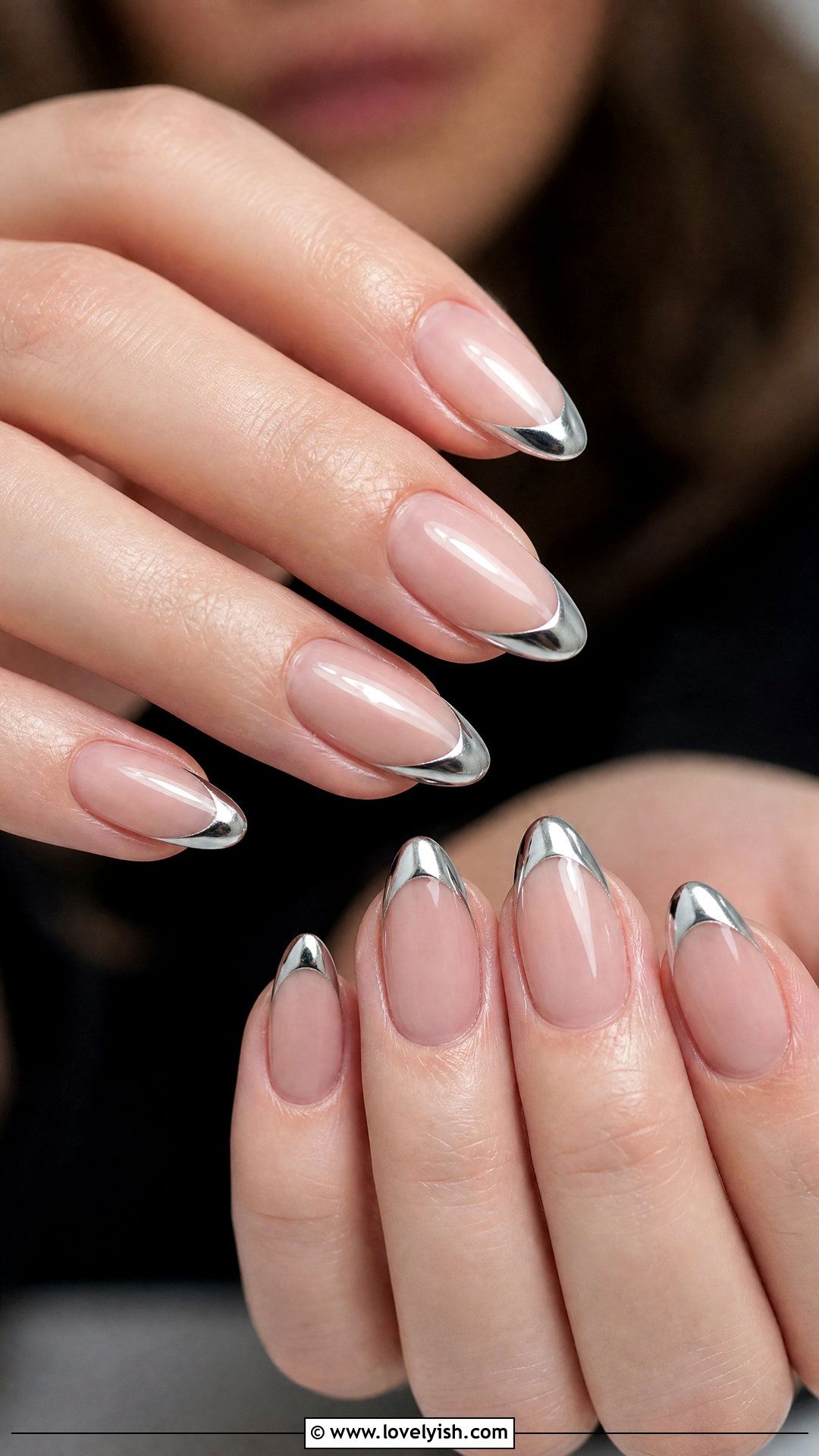 Silver Chrome French Tip Nails - 50 elegant nails - 50 elegant nails