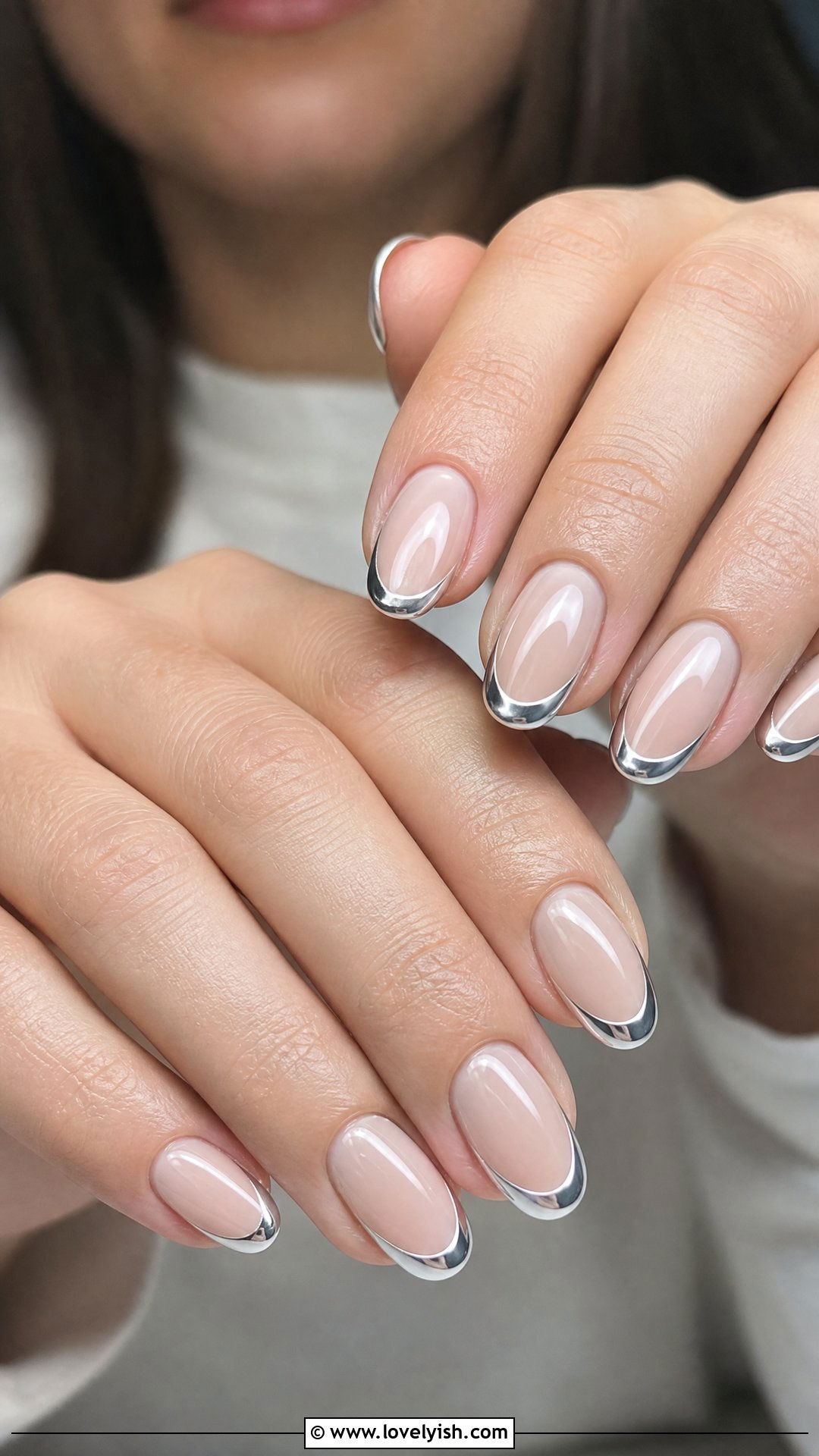 Silver Chrome French Tip Nails - 50 silver chrome nails - 50 silver chrome nails