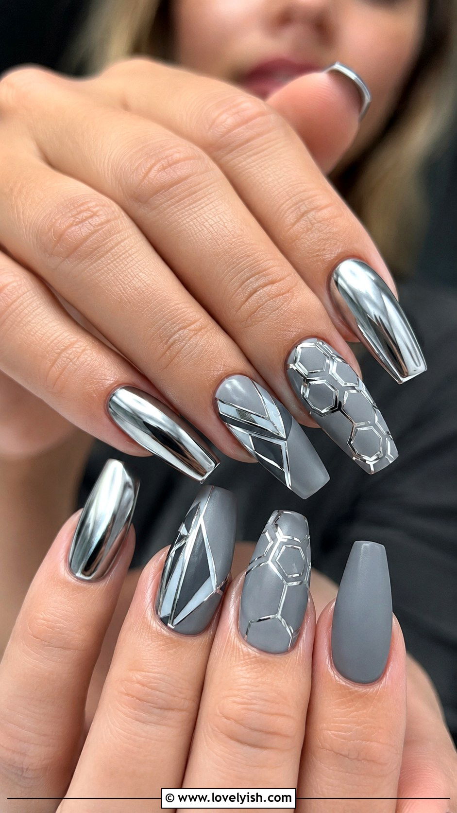 Silver Chrome Geometric Nails - 50 geometric nails - 50 geometric nails