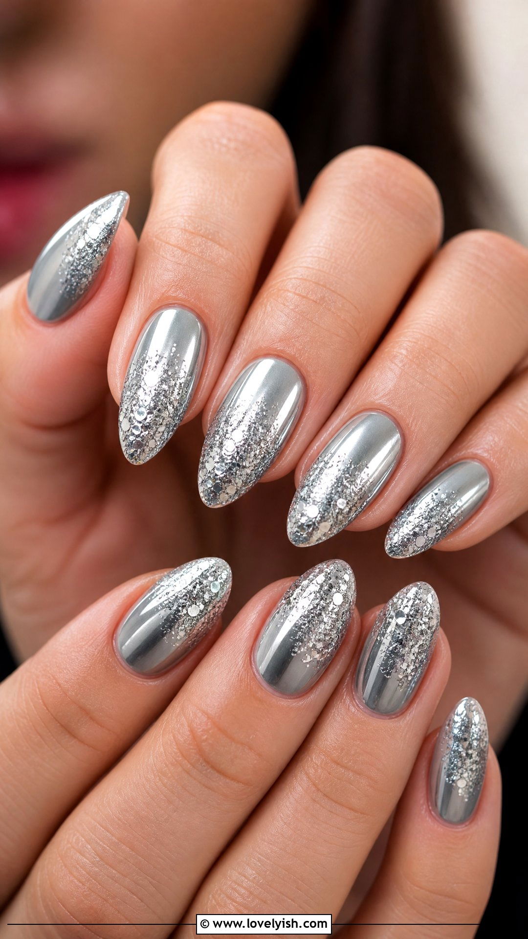Silver Chrome Glitter Tip Nails - 50 silver chrome nails - 50 silver chrome nails