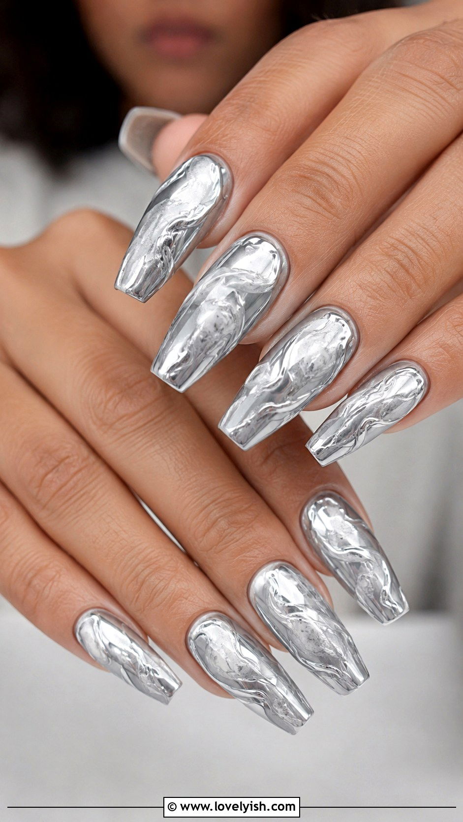Silver Chrome Marble Nails - 38 marble nail designs - 38 marble nail designs
